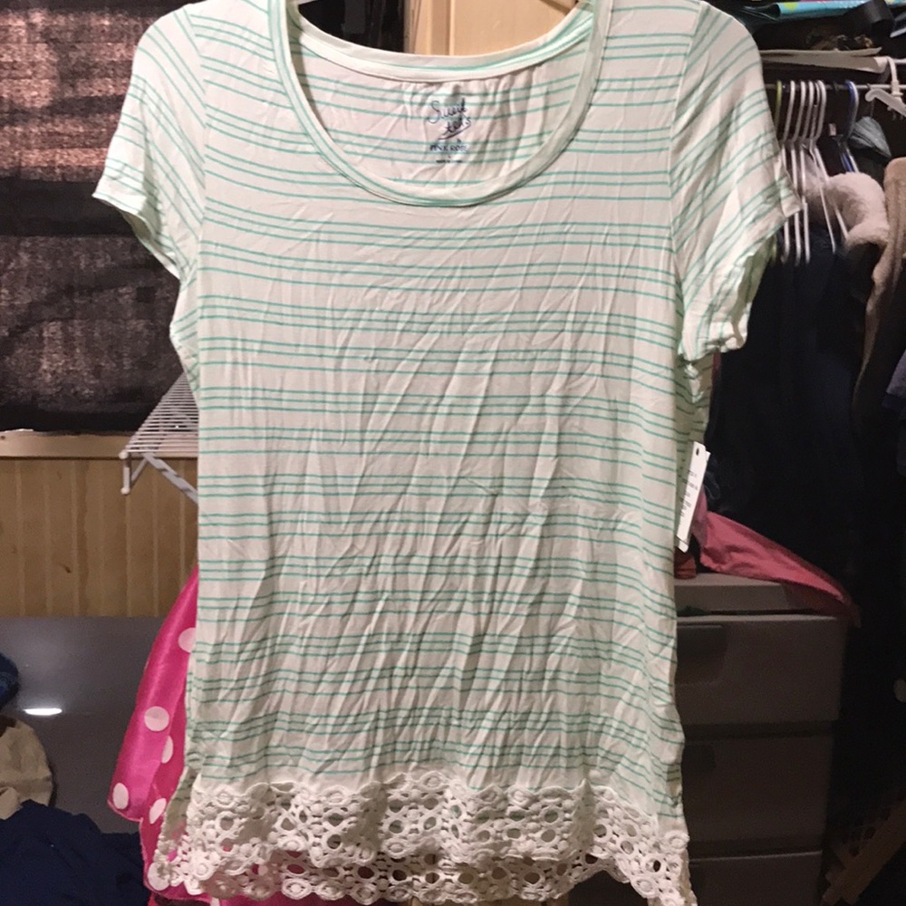 Green and white striped top